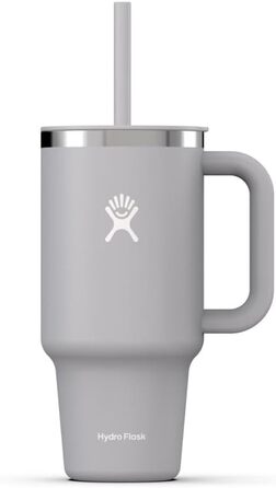 HYDRO FLASK - Travel Tumbler - Thermobecher 946 ml (32 Oz) with leak-proof Press-In Straw Lid - Stainless Steel - Double-Wall Vacuum Insulation - Splash-Proof Lid - Birch