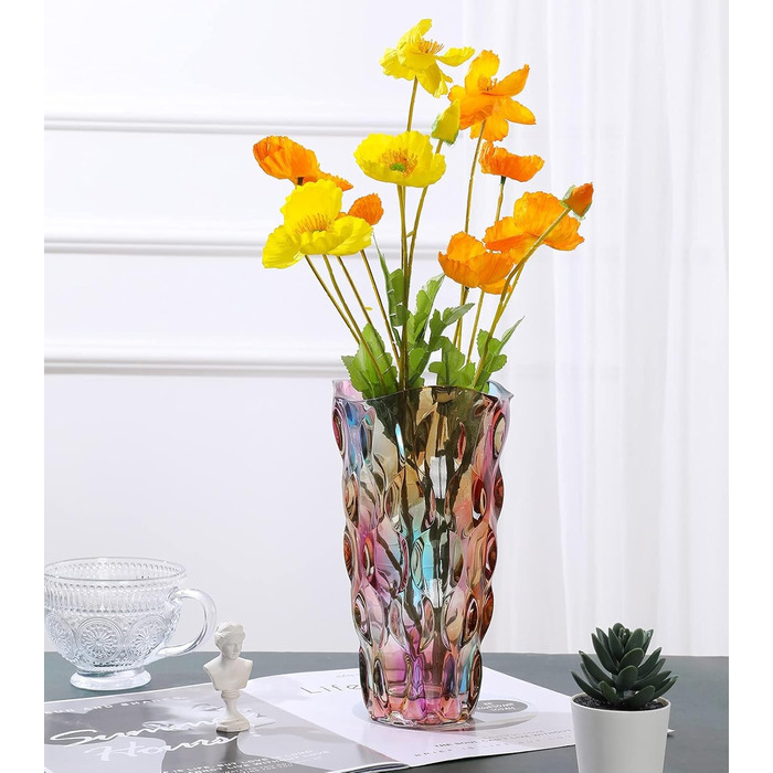 Скляна ваза для квітів Blumenvase Glas, 24 см, кришталева ваза, сучасний дизайн, велика ваза для букетів тюльпанів, декор для дому, подарунок на весілля, день матері (Бохо, кольорова)