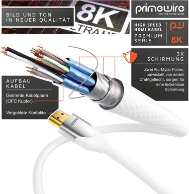 HDMI 2.1 Кабель 2м 8K (60Hz) 4K (120Hz) - Білий, Підтримка HDR, ARC, PS5, Xbox, Blu-Ray