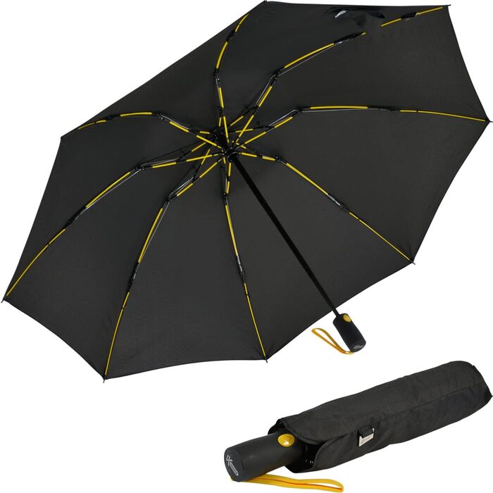Штормовий парасолька з повним волокном, кишеньковий великий 106 см - з кольоровими спицями - (чорно-жовтий)