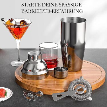 Набір для коктейлів 6 предметів з нержавіючої сталі, 750 мл, з аксесуарами та рецептами для дому, бару, вечірок (23 предмети)