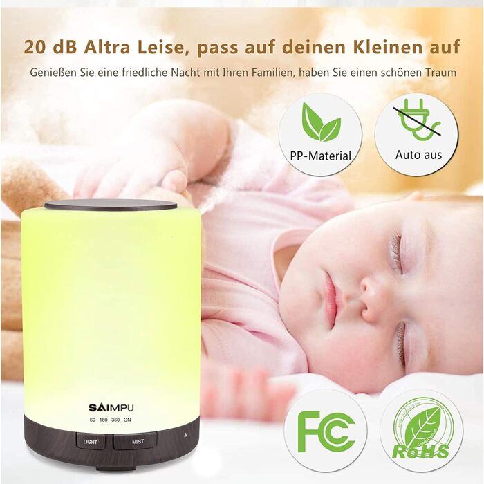 Ароматичний дифузор з ефірними оліями, ультразвуковий, 300 мл, 7 кольорів LED, для дому, офісу, йоги, спа (колір: коричневий/чорний)