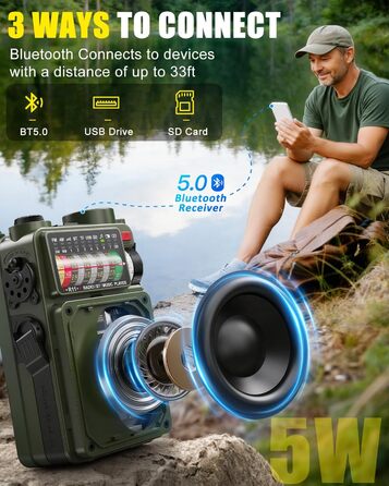 Радіо NOAA з живленням від сонця, USB, ручної динамо-машини 4000 mAh AM/FM/SW/WB – для кемпінгу та надзвичайних ситуацій, з ліхтариком та сигналом SOS