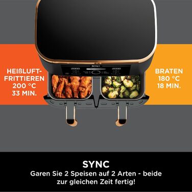 Ninja Foodi MAX Dual Zone Air Fryer - 9.5L, 6-in-1, Copper/Black - AF400EUCP