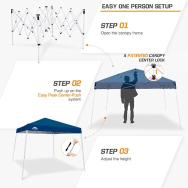 EAGLE PEAK 3x3m Event Tent Slanted Legs Pop-up Gazebo Outdoor, UV Protection 50+ Waterproof Foldable Folding Gazebo for Camping Garden Party, Dark Blue