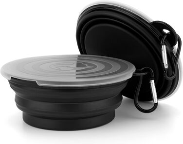 Складані годівниці для собак SLSON, 2 шт., з кришкою та карабінами, для прогулянок, подорожей та повсякденного використання, чорний, маленькі