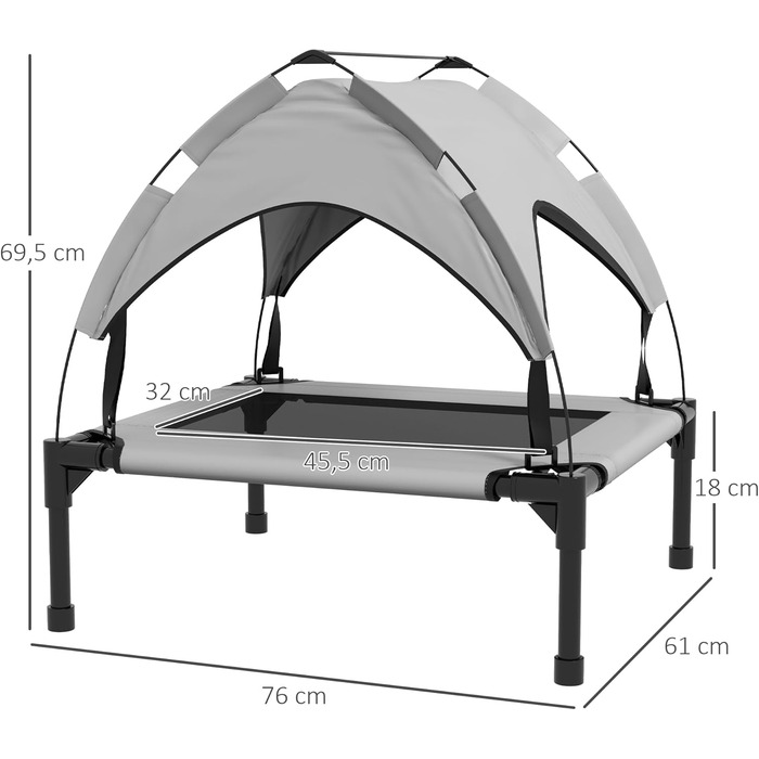 PawHut Підвищене собаче ліжко з балдахіном, для маленьких собак, Outdoor, сірий, 61 x 46 x 63 см