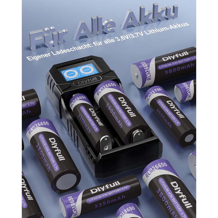 Зарядний пристрій Dlyfull 18650 Universal LCD для Li-ion акумуляторів 3.7V (18650, 21700, 26650, 22650, 16340), USB-C, 2 слоти