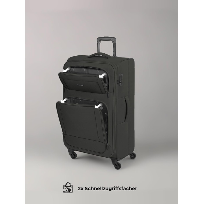 Набір валіз SMARTBOX 3 шт. для жінок та чоловіків | Легкі та міцні валізи-ролери, високоякісний softcase, 4 колеса та кодовий замок | Розширювані з деhnfalten (Edition 04) Чорний