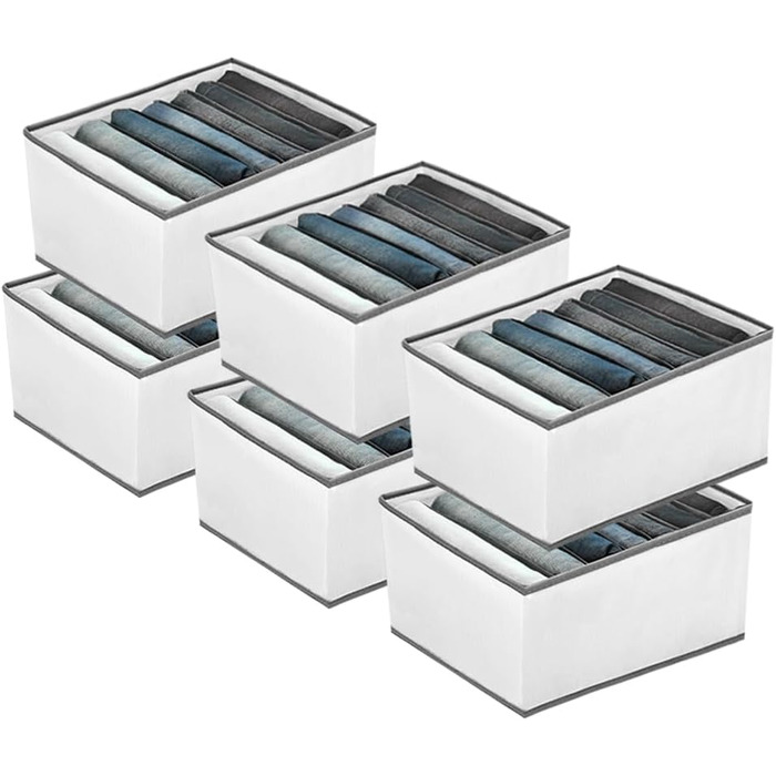 6-Piece Closet Organizer Clothes Storage - 7 Compartments Foldable Drawer Organization System Clothing Storage Boxes for Pants, Jeans, Shirts, Sweaters, Tops