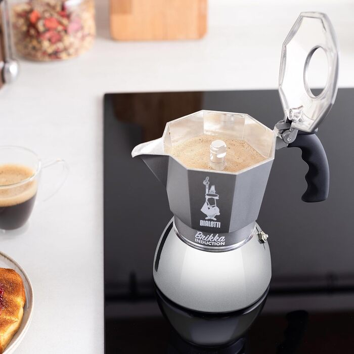 Bialetti Brikka Induction Coffee Maker, 4 Cups (170 ml), Espresso like at the bar, suitable for all stovetops, elegant design, Silver 4 cups BRIKKA INDUCTION Single
