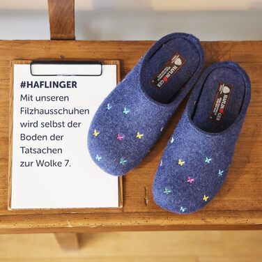 Фетрові домашні тапочки Haflinger Everest Farfalline з вишитими метеликами, 39 EU, колір джинс