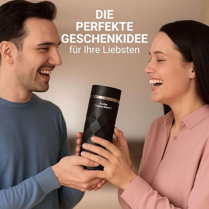 Термокружка з нержавіючої сталі Elasto, 450 мл, з індивідуальною гравіюванням, чорний Onyx (100% без витоку, термоізольована)