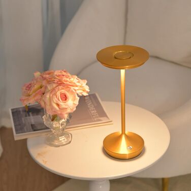 LED настільна лампа бездротова IP54 для вулиці та дому, 6000mAh, керований сенсорний вимикач, 3 кольори, для кемпінгу та офісу (Золота)