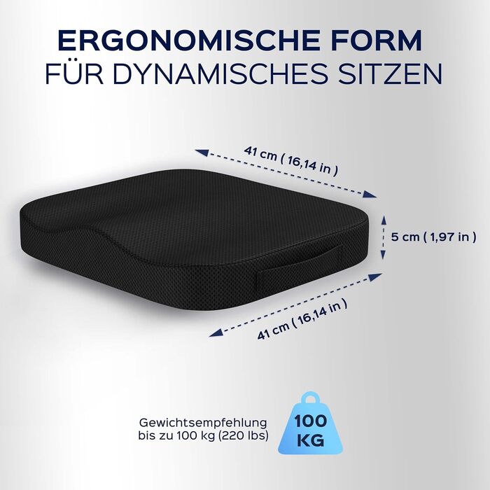 bonmedico Seat Cushion - Orthopedic - Ergonomic Memory Foam Cushion for Office Chair, Car, Wheelchair Cushion or Booster Seat for Adults - Wellness Black