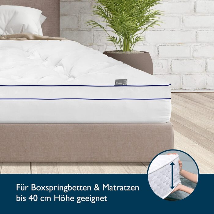 Beautissu Mattress Topper 100x200 cm with Integrated Fitted Sheet - Topper 100x200 cm for Box Springs & Mattresses up to 40 cm Height - 3 cm Mattress Pad, Non-Slip Mattress Protector - BeauNuit MT Base