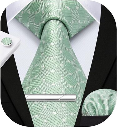 HISDERN Комплект краватки, нагрудного хустинки та краваткової затискача для чоловіків на весілля (салатовий)