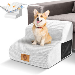 2-Step Dog Stairs, 40cm Cat Stairs with Washable Cover, Dog Stairs for Small Dogs, Pet Stairs for Dogs and Cats, Cat Stairs for Senior Cats, Black (2-Step White Dog Stairs)