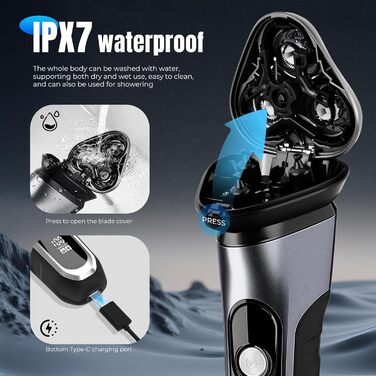 Електричний чоловічий верстат для гоління Shengxi з висувним тримером та IPX7 захистом, для сухого та вологого гоління, з функцією блокування від подорожей, подарунок для чоловіків