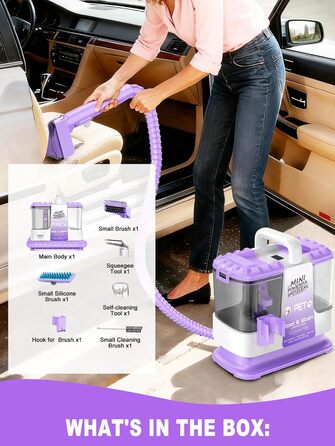 Пилосос для чищення м'яких меблів Polsterreiniger 500W 18КПа з функцією самоочищення, фіолетовий - для килимів, диванів, авто