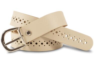 Чоловічий шкіряний ремінь Damengürtel з перфорацією, срібна пряжка, Німеччина (90/BW75, ширина 3 см, кремовий)