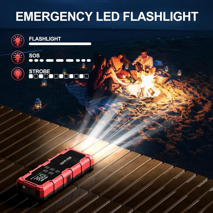 Powerbank для автомобіля Starthilfe з компресором та LED-ліхтариком, 6000A, 12V, для 8L бензину/10L дизеля