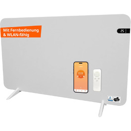 Könighaus 450W Smart Двохкамерний інфрачервовий обігрівач V2 - підлоговий/настінний - керування через Wi-Fi з пульт, з тримачем для рушників, ніжками та кріпленням. Колір: Білий 450 Вт - з дисплеєм