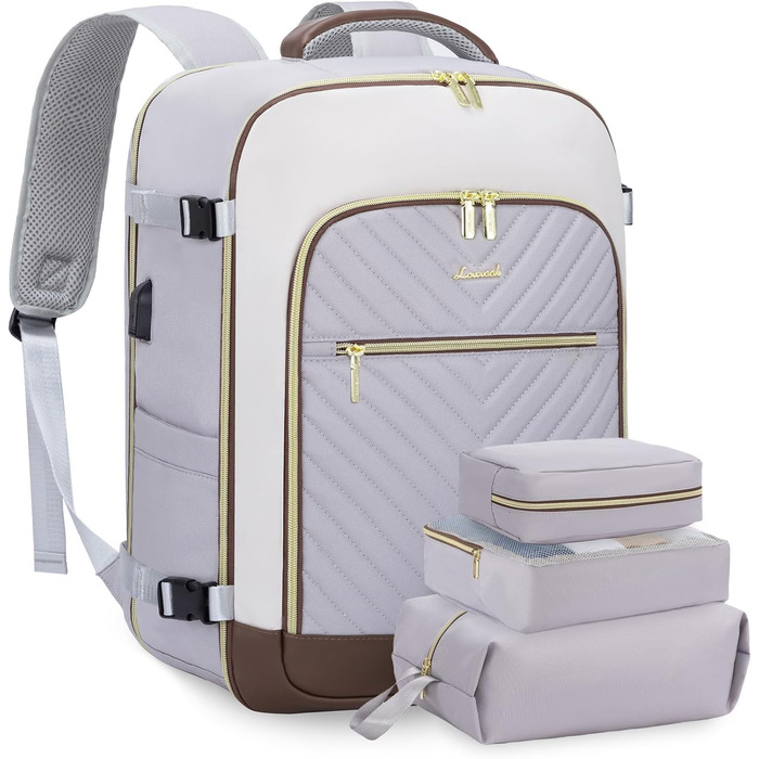 Рюкзак LOVEVOOK для жінок, 40L, ручна поклажа, для ноутбука, водонепроникний, рюкзак для подорожей, дамська сумка-мішок, 17.3 дюйми, сірий, білий, кавовий