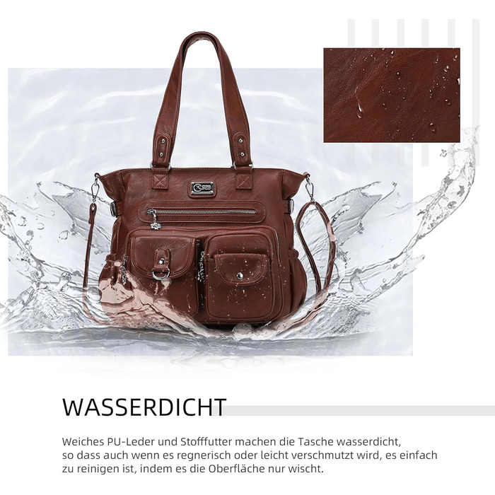 Сумка жіноча KL928 через плече, велика, з PU шкіри, чорна/каштанова - багато відділень