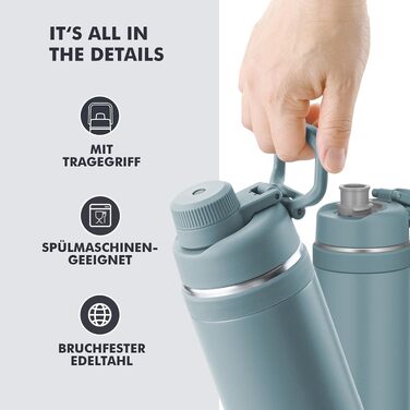 Термос Thermos Ultralight Max 1.0 л зі сталі, світло-блакитний (Tourmaline Mat) — легка вакуумна пляшка для спорту та подорожей, зберігає тепло 12г та холод 24г