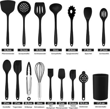 Набір кухонних аксесуарів Homikit 16 шт. з тримачем, кухонне приладдя, посуд, чорний