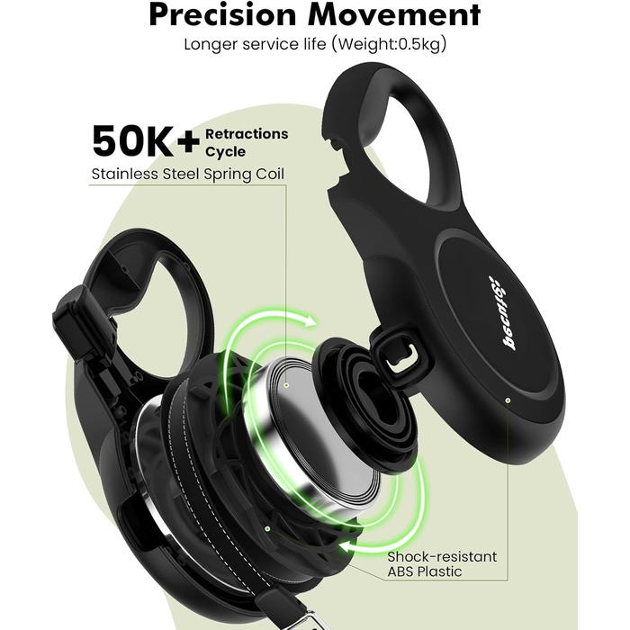 Рулетка для собак Pecute 8м, бісостійка, з набором для збору відходів, 360° антизаплутування, для собак середніх та великих (15-50кг), зелена