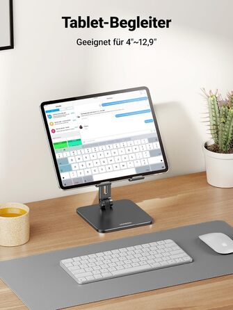 Алюмінієва підставка для планшета UGREEN, регульований тримач для iPad Pro Air Mini, Samsung Galaxy Tab, Redmi Pad, Huawei MatePad та iPhone, до 12.9 дюймів (Чорний)