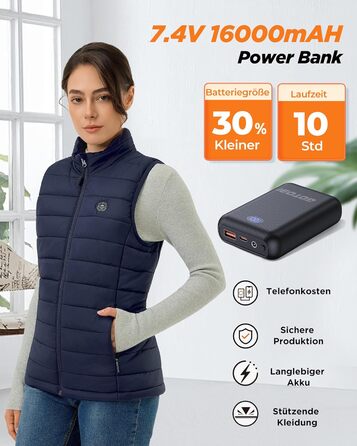 Жіночі гріючі штани Heizwete з акумулятором 16000mAh 7,4V - 9 гріючих зон, 3 режими температури, для активного відпочинку та роботи на вулиці, білі (сині, S)