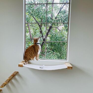 FUKUMARU Cat Wall Hammock, 91 x 33 cm Cat Bridge made of natural solid rubber wood, Wall Cat Bed for DIY Cat Highway and Cat Wall for Cats