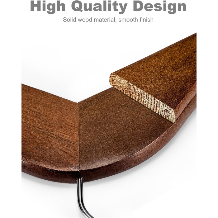 Дерев'яні вішалки для одягу HOUSE DAY (10 шт.) з масиву, гладка поверхня, 360° обертання, плечові виступи, для костюмів, сорочок, курток та пальто - горіх