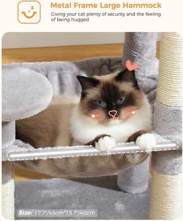 Комплекс для котів PAWZ Road з гамаком, будиночком та сходами, сірий, 116 см