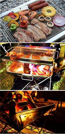 CAMPINGMOON 3-in-1 Portable Stainless Steel Wood Grill and Fire Pit, 16 x 18 inches, with Carrying Bag MT-045