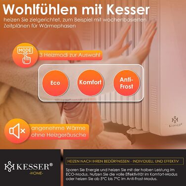 KESSER® 2500W Oil Radiator Mobile Electric Heater – Energy-Saving with WiFi App Control & LED Touch Display Remote Control Oil Radiator Heater Electric 11-Rib Radiator 24h Timer Overheat Protection White