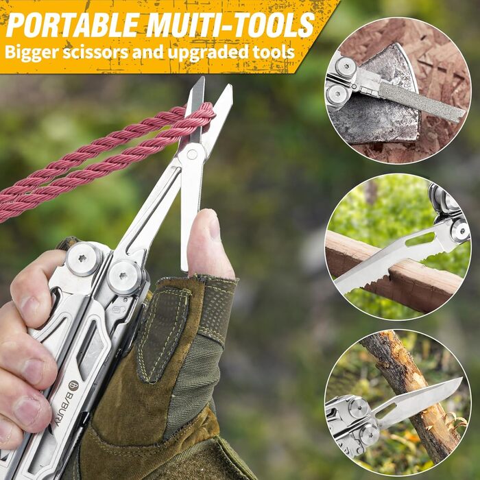 Multitools, Folding Pliers Multi Tool with Improved Scissors and Screwdriver, Stainless Steel with Nylon Pouch, Ideal for Outdoor, Hiking Gift for Dad Men Christmas Gifts