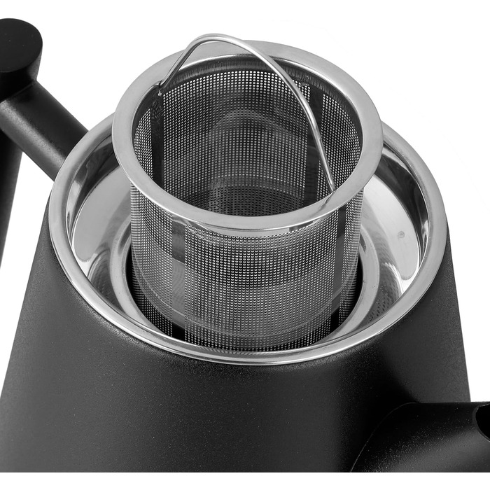 Hanamura Thermo Teapot with Infuser - Stainless Steel Teapot, Double-Walled and with Strainer - 1L - Black Metal Teapot - Insulated Thermos Modern Design