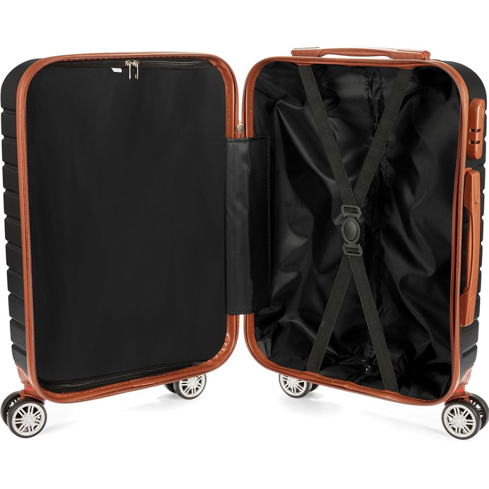 Набір валіз BruBaker Paris - 3 шт. з жорстким корпусом (M, L, XL) з кодовим замком, 4 колеса, ручки. Чорний та світло-коричневий