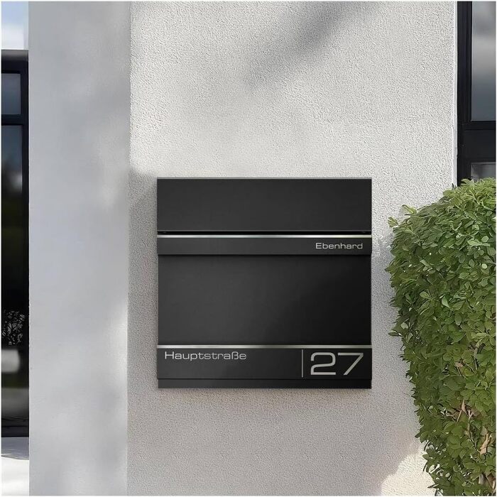 Поштова скринька Metzler Anthrazit RAL 7016 з газетницею та номером будинку – персоналізована лазерним гравіюванням – сучасний поштовий ящик з табличкою, водонепроникний та стійкий до іржі | Модель Hermann