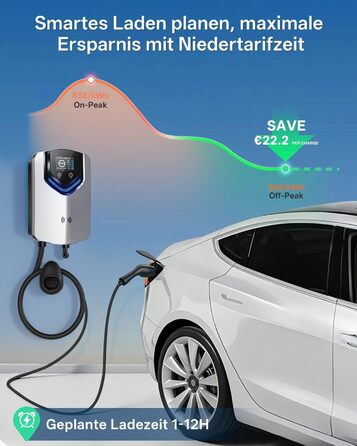 Wallbox 11 кВт з APP та RFID – Зарядний пристрій для електромобілів Typ 2 400V, 6-16A, кабель 8м з тримачем, RCD Typ B, IP54, програмування часу – для BEV/PHEV