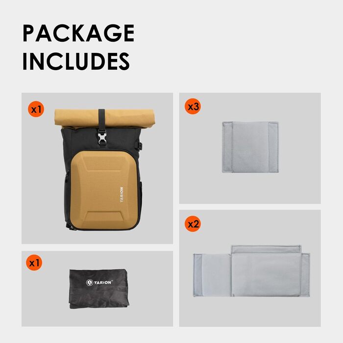 Рюкзак для камери TARION Rolltop: професійний фоторюкзак з жорсткою оболонкою, відділенням для 16-дюймового ноутбука, сумісний з DSLR/SLR камерами, об'єктивами та штативом, колір золотий