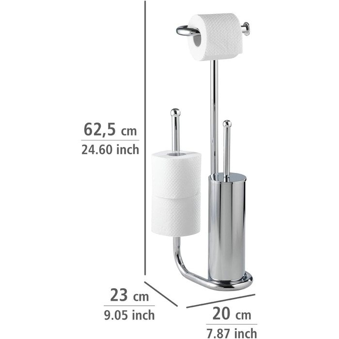 Набір для туалету WENKO Stand WC-Garnitur Universalo Chrom, з тримачем туалетного паперу та щіткою для унітазу, з хром-сталі, 20 x 62,5 x 23 см