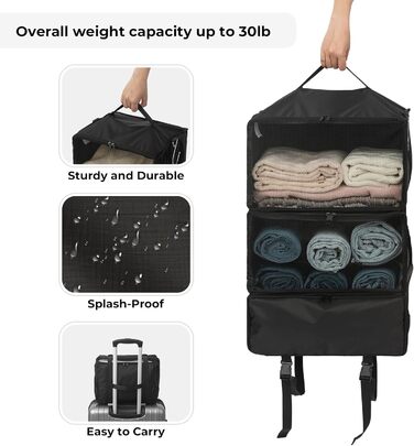 Органайзер для одягу Granny Says з 3 відділеннями, чорний. Підвісний кофр-органайзер для подорожей, компактний, для шафи, у дорогу
