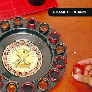 Рулетка для пиття Shot Glass Roulette набір 16 предметів, пластик, червоно-чорний