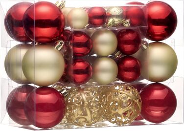 Набір ялинкових прикрас Valery Madelyn (50 шт.) - ялинкові кулі, червоно-золотий декор з підвісками
