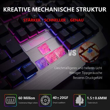 RedThunder K900 - Механічна ігрова клавіатура (2024), QWERTZ, RGB, металевий корпус, 26 анти-ghosting клавіш, для ПК/ноутбука/Xbox One